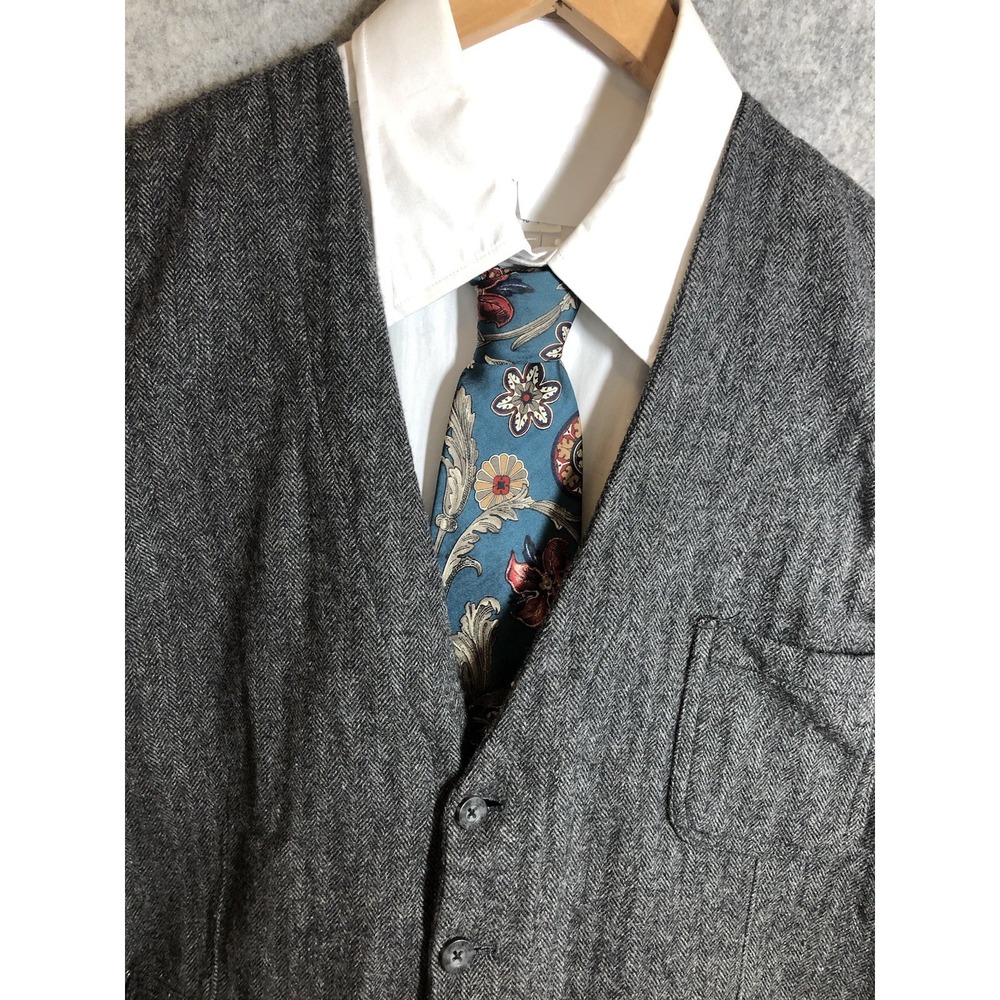 Vintage Woolrich Vest Gray Herringbone Waistcoat Career Casual Academia Preppy